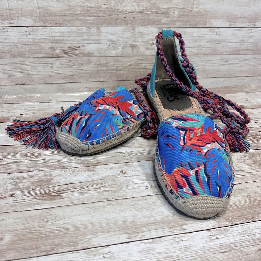 Circus by Sam Edelman Lenora Size 8.5 Espadrille Sandal Tie Up Blue Turquoise